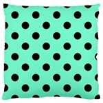 Polka Dots - Black on Aquamarine Large Cushion Case (One Side)
