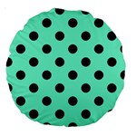 Polka Dots - Black on Aquamarine Large 18  Premium Round Cushion
