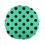 Polka Dots - Black on Aquamarine Standard 15  Premium Round Cushion