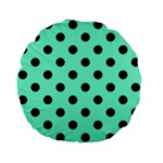 Polka Dots - Black on Aquamarine Standard 15  Premium Flano Round Cushion