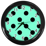 Polka Dots - Black on Aquamarine Wall Clock (Black)