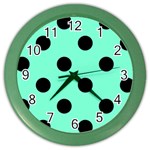 Polka Dots - Black on Aquamarine Color Wall Clock