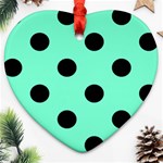 Polka Dots - Black on Aquamarine Heart Ornament (Two Sides)