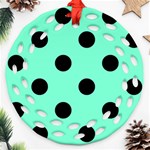 Polka Dots - Black on Aquamarine Ornament (Round Filigree)