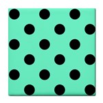 Polka Dots - Black on Aquamarine Tile Coaster