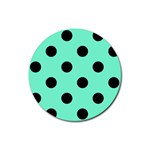 Polka Dots - Black on Aquamarine Rubber Round Coaster (4 pack)