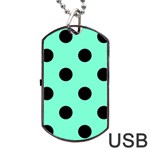 Polka Dots - Black on Aquamarine Dog Tag USB Flash (Two Sides)