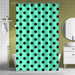 Polka Dots - Black on Aquamarine Shower Curtain 48  x 72  (Small)