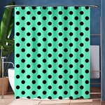 Polka Dots - Black on Aquamarine Shower Curtain 60  x 72  (Medium)