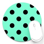 Polka Dots - Black on Aquamarine Round Mousepad