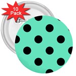 Polka Dots - Black on Aquamarine 3  Button (10 pack)