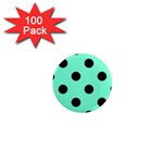 Polka Dots - Black on Aquamarine 1  Mini Magnet (100 pack)