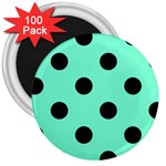 Polka Dots - Black on Aquamarine 3  Magnet (100 pack)