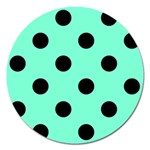 Polka Dots - Black on Aquamarine Magnet 5  (Round)