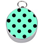 Polka Dots - Black on Aquamarine Silver Compass