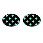 Polka Dots - Aquamarine on Black Cufflinks (Oval)