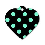 Polka Dots - Aquamarine on Black Dog Tag Heart (Two Sides)