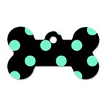 Polka Dots - Aquamarine on Black Dog Tag Bone (One Side)