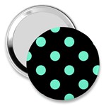 Polka Dots - Aquamarine on Black 3  Handbag Mirror