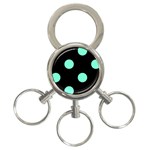 Polka Dots - Aquamarine on Black 3-Ring Key Chain