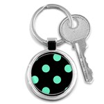 Polka Dots - Aquamarine on Black Key Chain (Round)