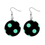 Polka Dots - Aquamarine on Black 1  Button Earrings