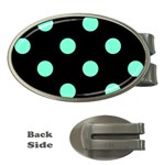 Polka Dots - Aquamarine on Black Money Clip (Oval)