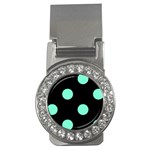 Polka Dots - Aquamarine on Black Money Clip (CZ)