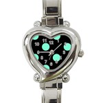 Polka Dots - Aquamarine on Black Heart Italian Charm Watch