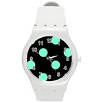 Polka Dots - Aquamarine on Black Round Plastic Sport Watch (M)