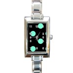 Polka Dots - Aquamarine on Black Rectangle Italian Charm Watch