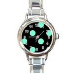 Polka Dots - Aquamarine on Black Round Italian Charm Watch