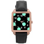 Polka Dots - Aquamarine on Black Rose Gold Leather Watch