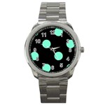 Polka Dots - Aquamarine on Black Sport Metal Watch