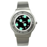 Polka Dots - Aquamarine on Black Stainless Steel Watch