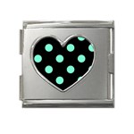 Polka Dots - Aquamarine on Black Mega Link Heart Italian Charm (18mm)
