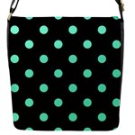 Polka Dots - Aquamarine on Black Flap Closure Messenger Bag (S)