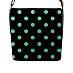 Polka Dots - Aquamarine on Black Flap Closure Messenger Bag (L)