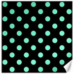 Polka Dots - Aquamarine on Black Canvas 16  x 16 