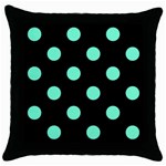 Polka Dots - Aquamarine on Black Throw Pillow Case (Black)