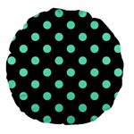 Polka Dots - Aquamarine on Black Large 18  Premium Flano Round Cushion