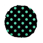 Polka Dots - Aquamarine on Black Standard 15  Premium Round Cushion