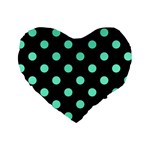 Polka Dots - Aquamarine on Black Standard 16  Premium Heart Shape Cushion
