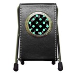 Polka Dots - Aquamarine on Black Pen Holder Desk Clock