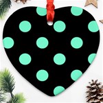Polka Dots - Aquamarine on Black Heart Ornament (Two Sides)