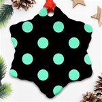 Polka Dots - Aquamarine on Black Snowflake Ornament (Two Sides)