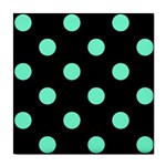 Polka Dots - Aquamarine on Black Tile Coaster