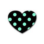 Polka Dots - Aquamarine on Black Heart Coaster (4 pack)