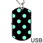 Polka Dots - Aquamarine on Black Dog Tag USB Flash (Two Sides)