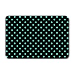 Polka Dots - Aquamarine on Black Small Doormat